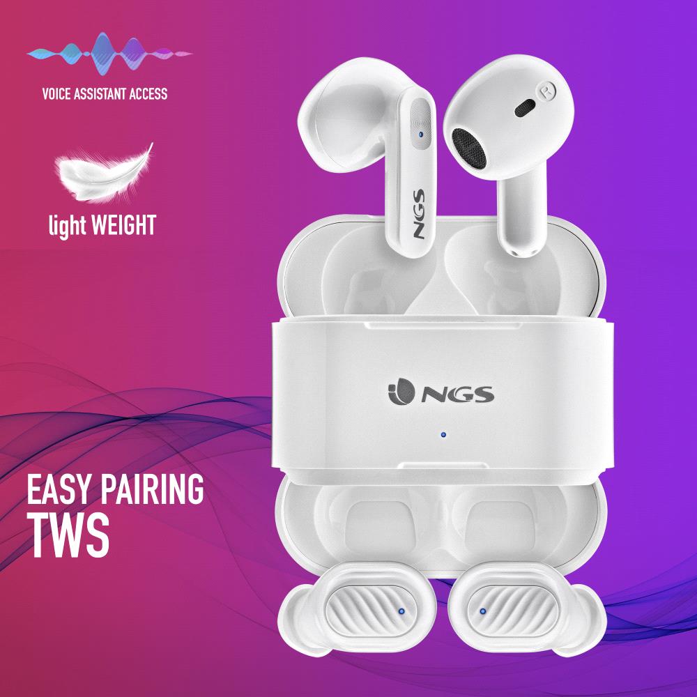 NGS ARTICA DUO WHITE: 2 pares de auriculares sem fios compatíveis com a  tecnologia TWS e BT. 30 horas de autonomia - Sensor de Touch. Cor branco -  NGS