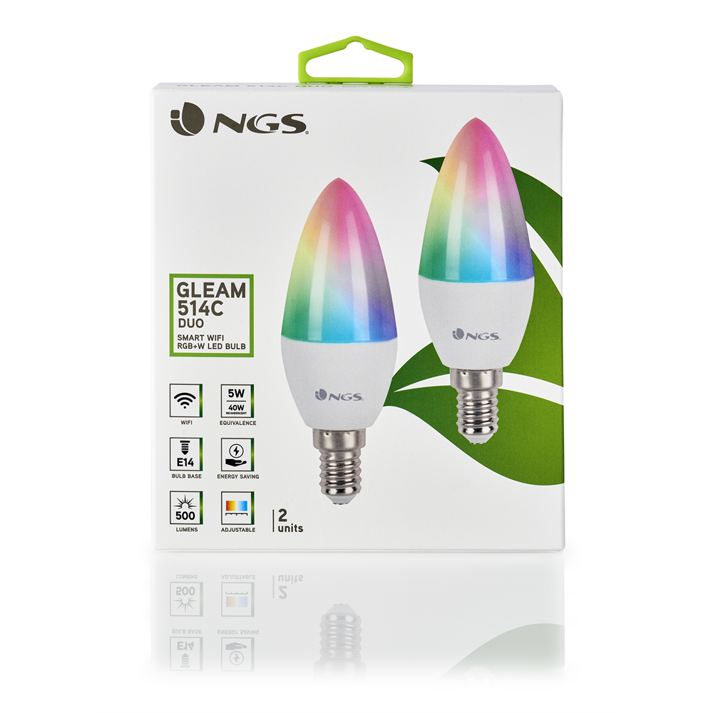Bombilla inteligente NGS GLEAM 514C pack de 2 unidades. 5w e14 rgb+w color  wifi y bt, Bombillas LEDs, Los mejores precios